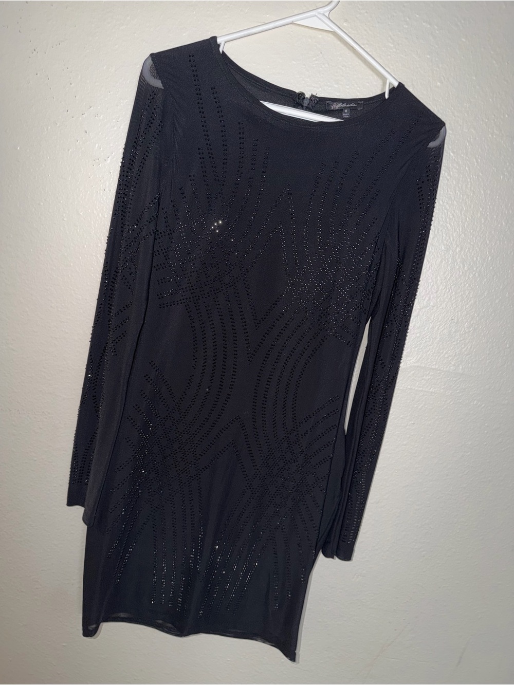 Black Long-Sleeve Embellished Bodycon Dress